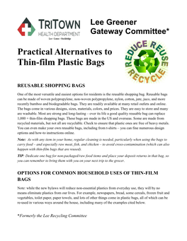 Practical Alternatives to Thin-Film Plastic Bags