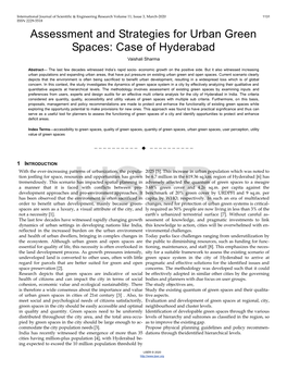 Assessment and Strategies for Urban Green Spaces: Case of Hyderabad Vaishali Sharma