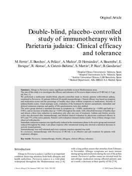 Double-Blind, Placebo-Controlled Study of Immunotherapy with Parietaria Judaica: Clinical Efficacy and Tolerance M