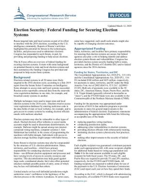 Election Security: Federal Funding for Securing Election Systems