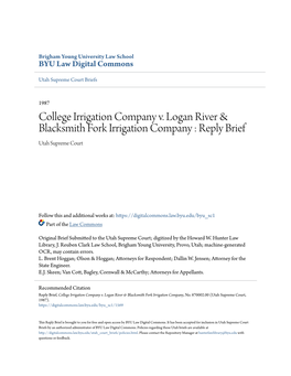 College Irrigation Company V. Logan River & Blacksmith Fork Irrigation