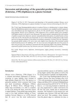 Succession and Phenology of the Generalist Predator Mitopus Morio (Fabricius, 1799) (Opiliones) in a Glacier Foreland