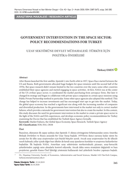 Government Intervention in the Space Sector: Policy Recommendations for Turkey
