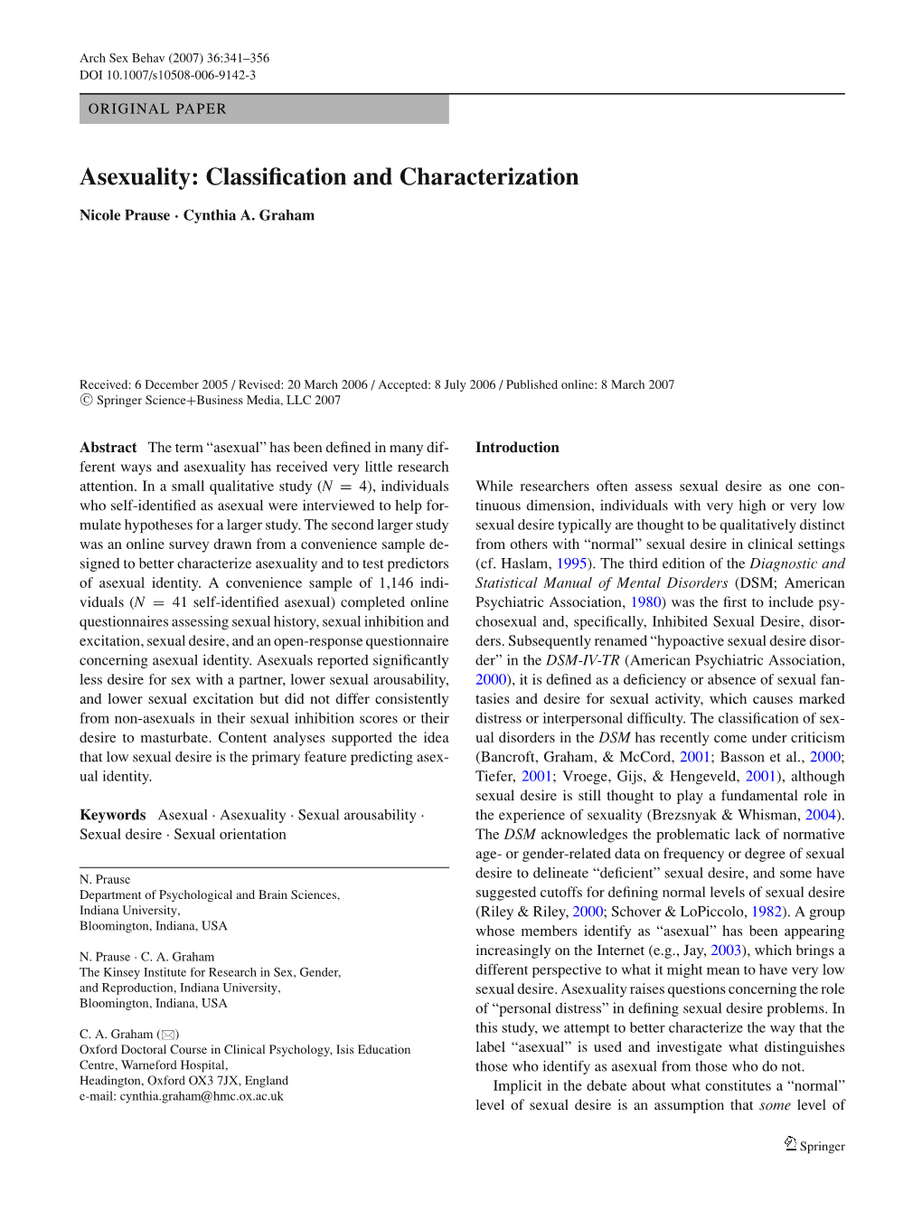 Asexuality: Classiﬁcation and Characterization