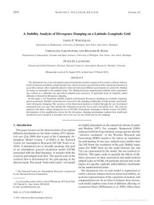 A Stability Analysis of Divergence Damping on a Latitude–Longitude Grid