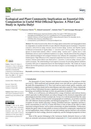 Ecological and Plant Community Implication on Essential Oils Composition in Useful Wild Ofﬁcinal Species: a Pilot Case Study in Apulia (Italy)