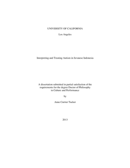 UNIVERSITY of CALIFORNIA Los Angeles Interpreting and Treating Autism in Javanese Indonesia a Dissertation Submitted in Partial