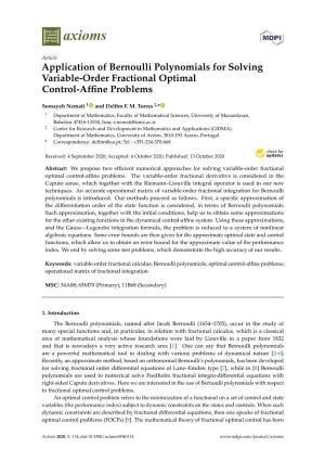Application of Bernoulli Polynomials for Solving Variable-Order Fractional Optimal Control-Afﬁne Problems