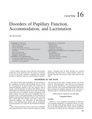 Disorders of Pupillary Function, Accommodation, and Lacrimation