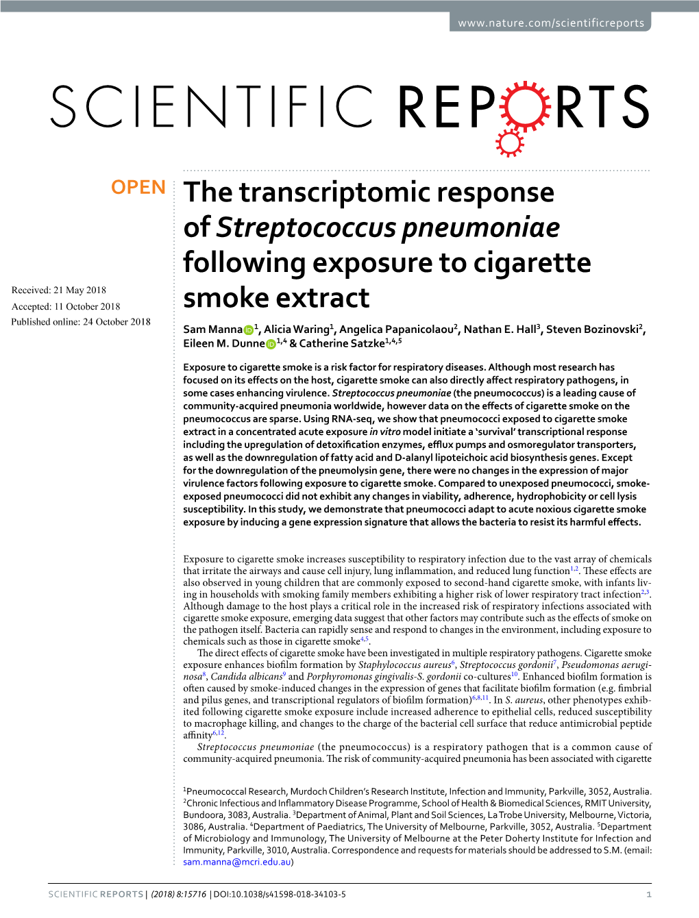 The Transcriptomic Response of Streptococcus Pneumoniae