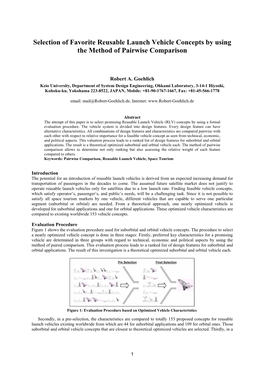 Selection of Favorite Reusable Launch Vehicle Concepts by Using the Method of Pairwise Comparison