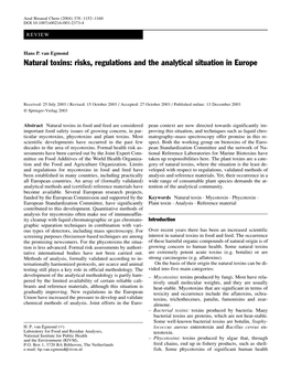 Natural Toxins: Risks, Regulations and the Analytical Situation in Europe