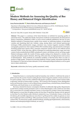 Modern Methods for Assessing the Quality of Bee Honey and Botanical Origin Identiﬁcation