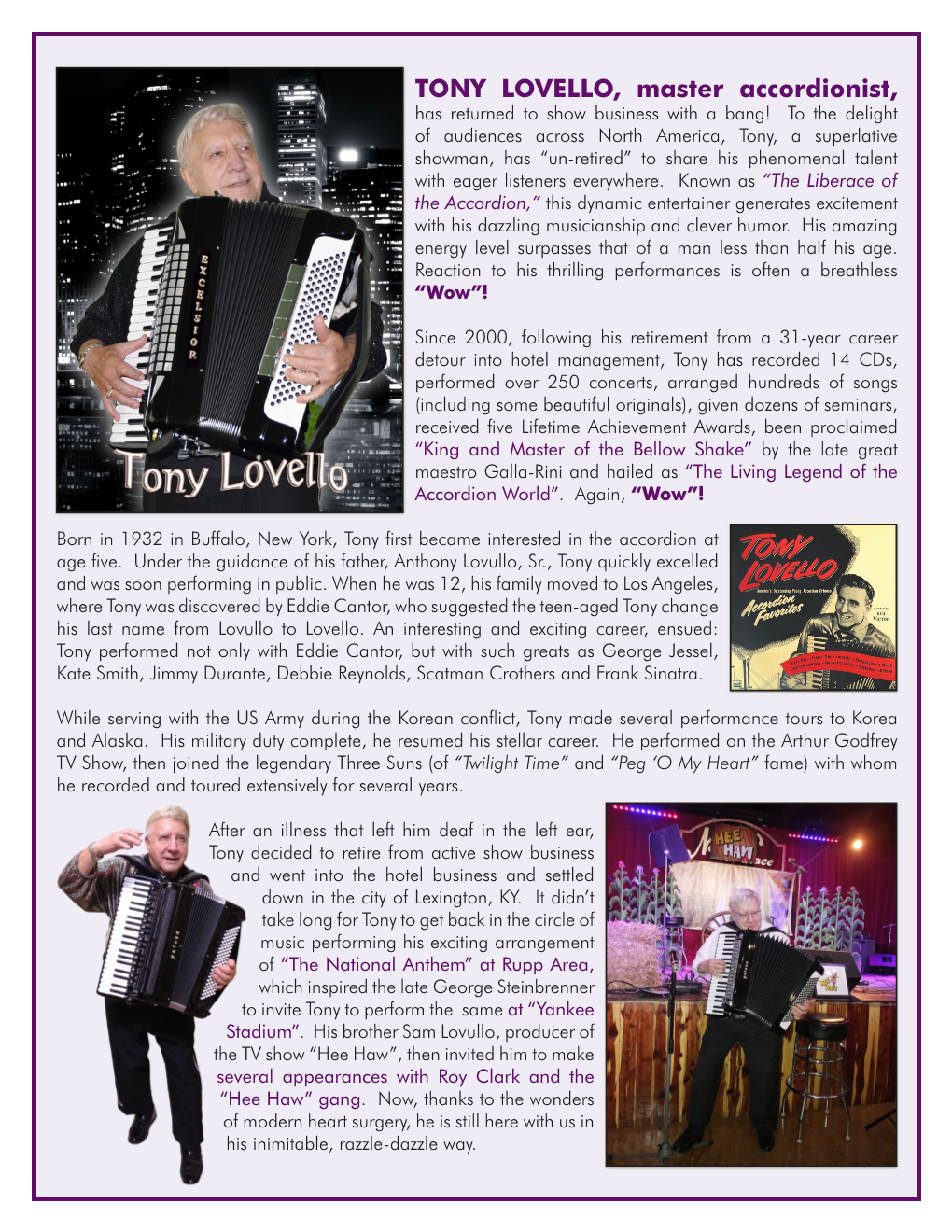 TONY LOVELLO, Master Accordionist