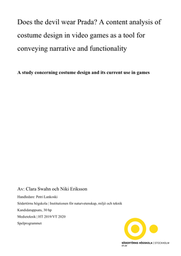 Does the Devil Wear Prada? a Content Analysis of Costume Design in Video Games As a Tool for Conveying Narrative and Functionality