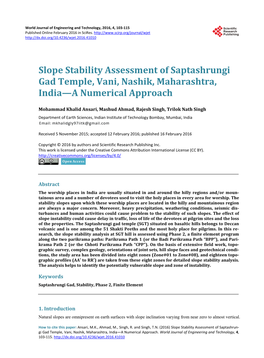 Slope Stability Assessment of Saptashrungi Gad Temple, Vani, Nashik, Maharashtra, India—A Numerical Approach