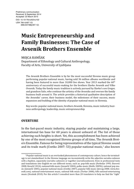 Music Entrepreneurship and Family Businesses: the Case of Avsenik Brothers Ensemble