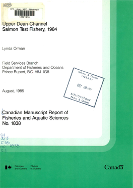Upper Dean Channel Salmon Test Fishery, 1984