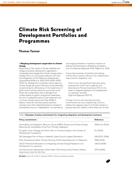 Climate Risk Screening of Development Portfolios and Programmes