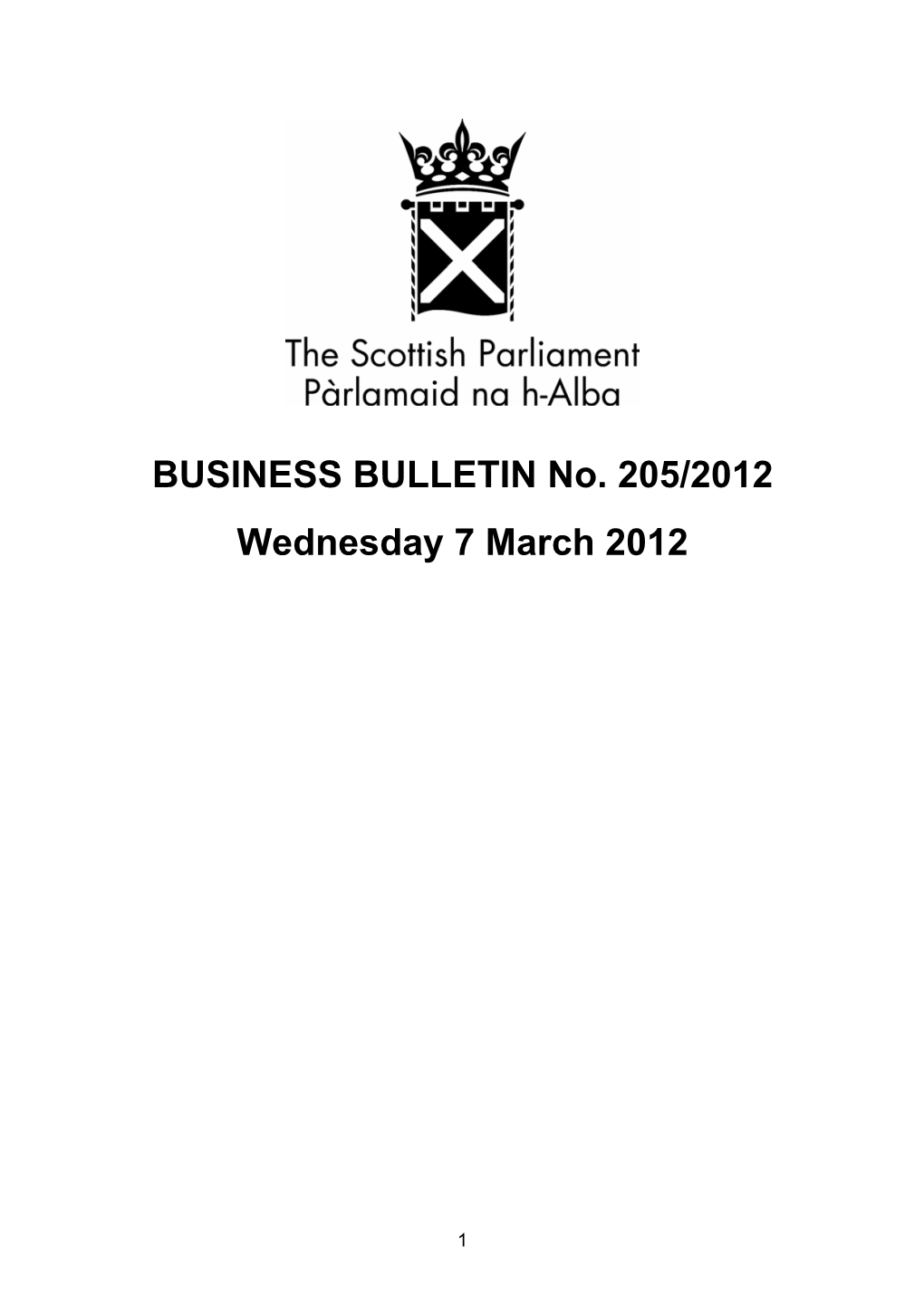 BUSINESS BULLETIN No. 205/2012 Wednesday 7 March 2012