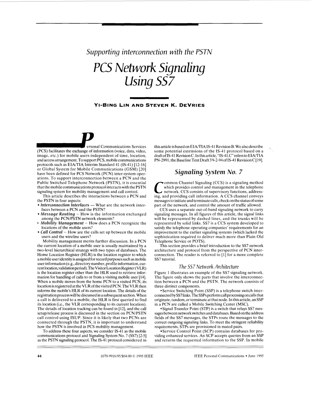 PCS Network Signaling Using SS7