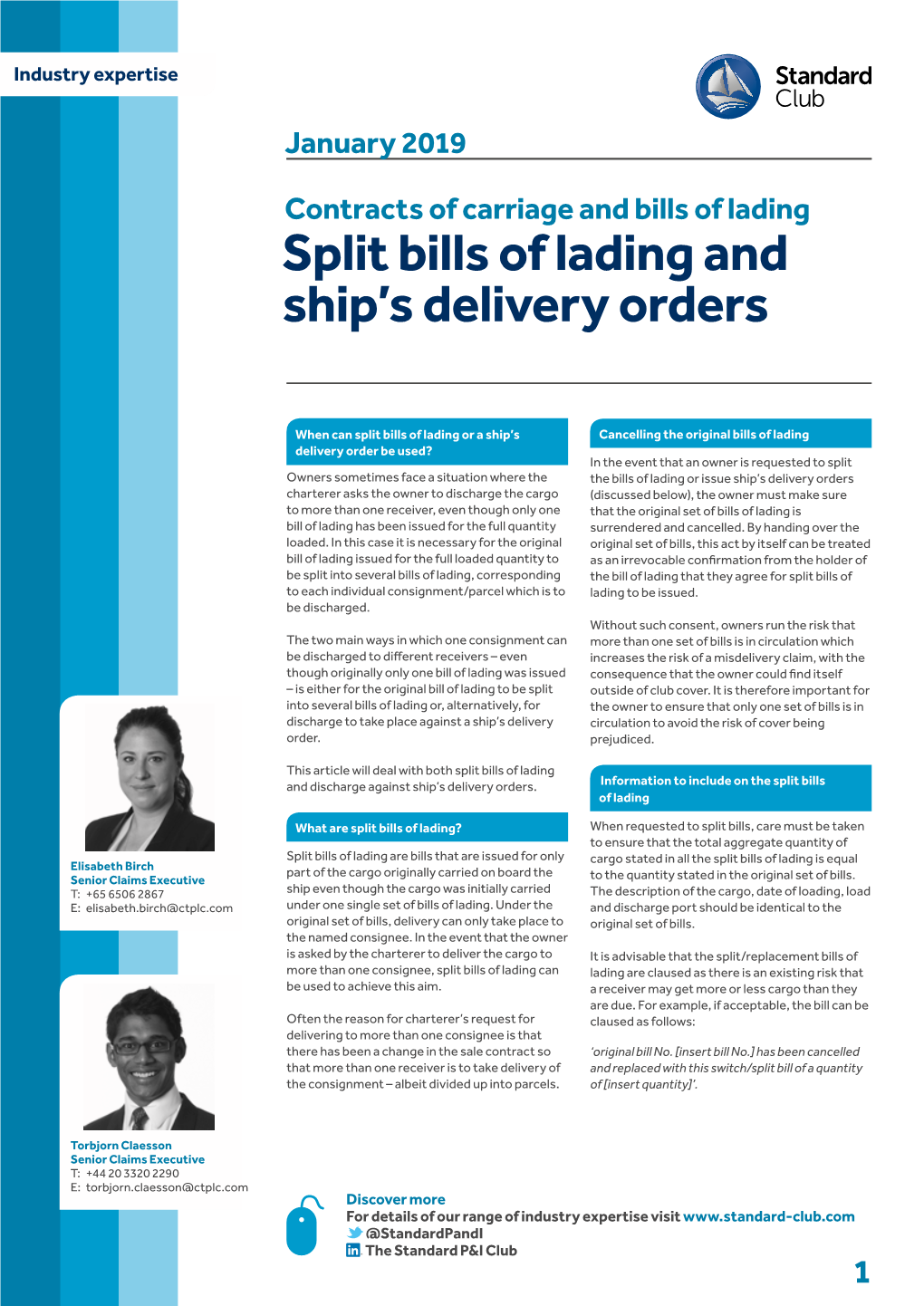 Split Bills of Lading and Ship's Delivery Orders