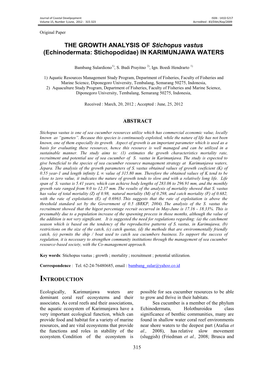 THE GROWTH ANALYSIS of Stichopus Vastus (Echinodermata: Stichopodidae) in KARIMUNJAWA WATERS