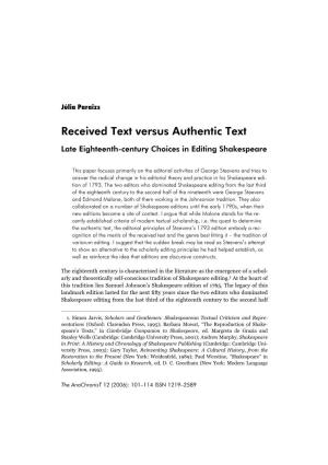 Received Text Versus Authentic Text