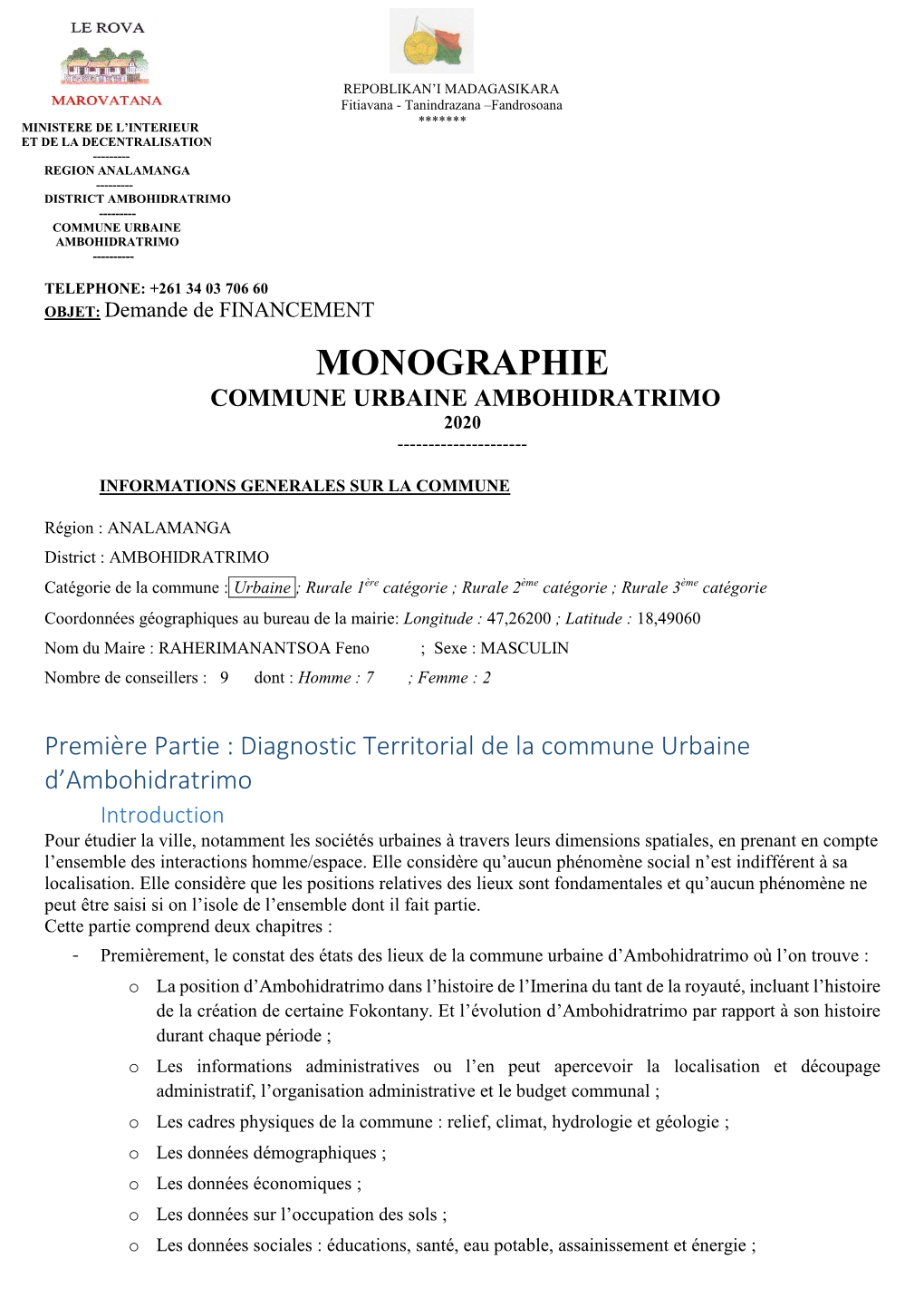 Monographie Commune Urbaine Ambohidratrimo 2020