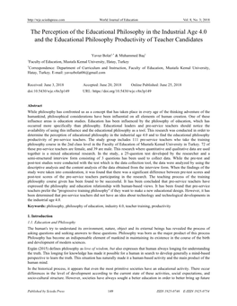 The Perception of the Educational Philosophy in the Industrial Age 4.0 and the Educational Philosophy Productivity of Teacher Candidates