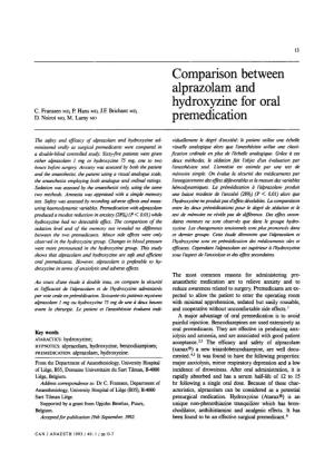Comparison Between Alprazolam and Hydroxyzine for Oral Premedication