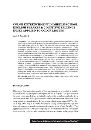 Color Entrenchment in Middle-School English Speakers: Cognitive Salience Index Applied to Color Listing