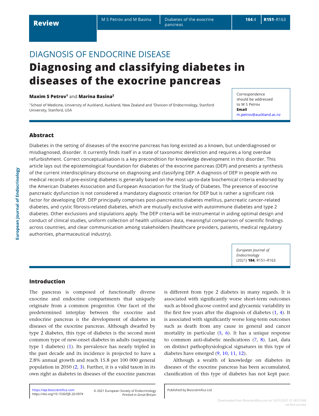 Diagnosing and Classifying Diabetes in Diseases of the Exocrine Pancreas