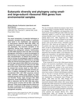 Eukaryotic Diversity and Phylogeny Using Small- and Large-Subunit Ribosomal RNA Genes From