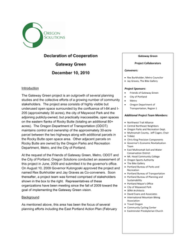 Declaration of Cooperation Gateway Green December 10, 2010