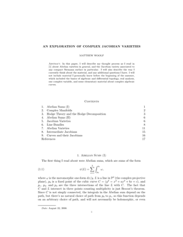 AN EXPLORATION of COMPLEX JACOBIAN VARIETIES Contents 1