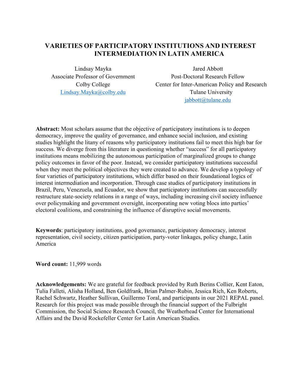 Varieties of Participatory Institutions and Interest Intermediation in Latin America