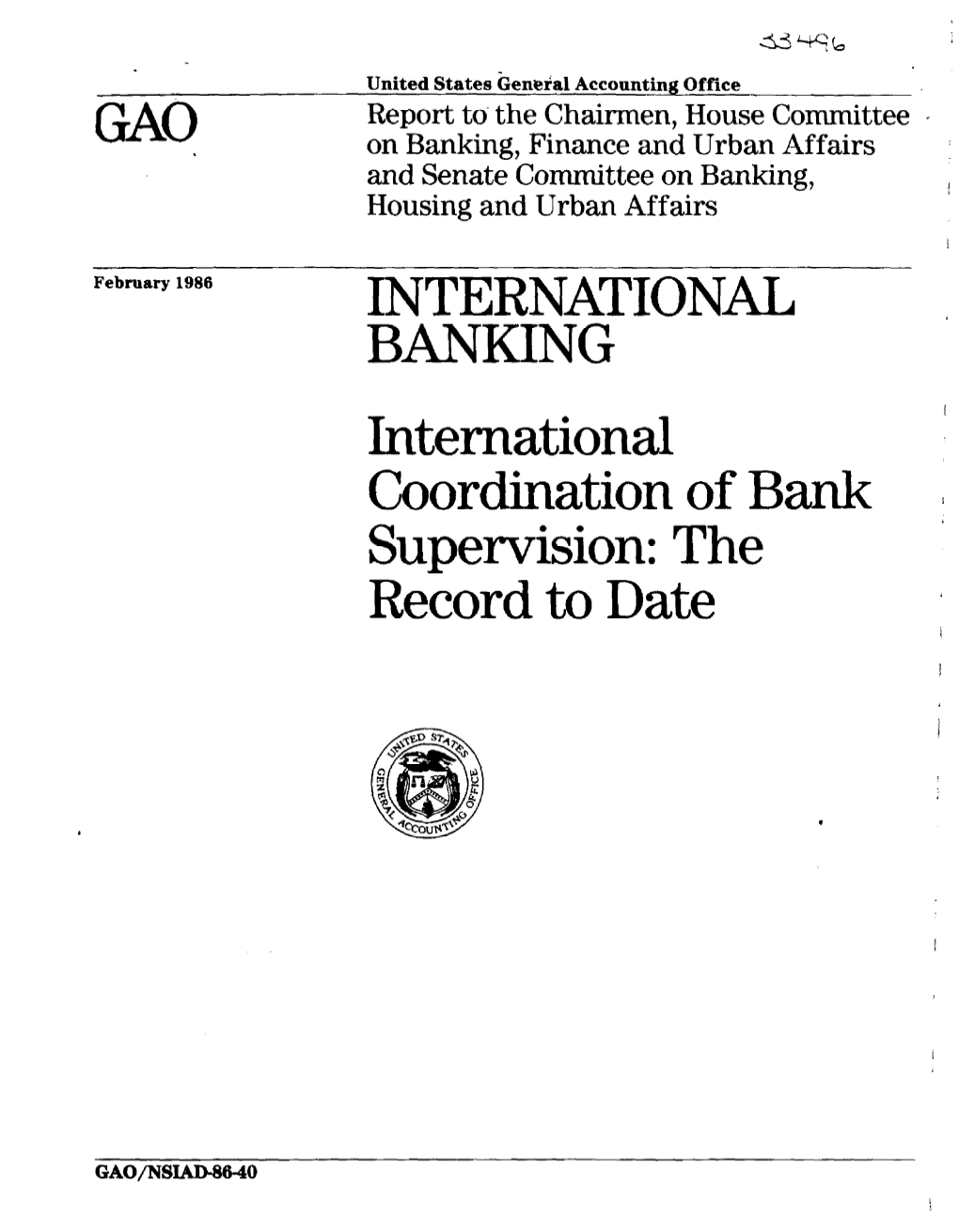 NSIAD-86-40 International Coordination of Bank Supervision