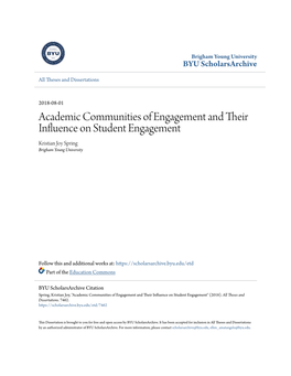 Academic Communities of Engagement and Their Influence on Student Engagement Kristian Joy Spring Brigham Young University