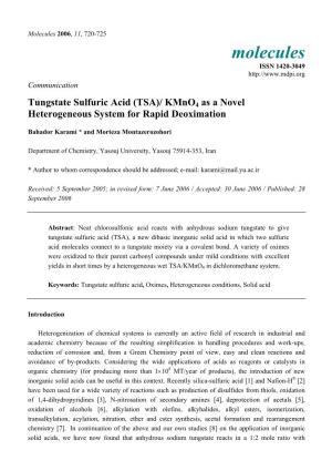 Tungstate Sulfuric Acid (TSA)/Kmno4 As a Novel Heterogeneous System