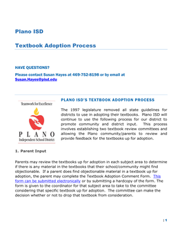 Plano ISD Textbook Adoption Process