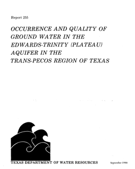 Occurence and Quality of Ground Water in the Edwards-Trinity (Plateau) Aquifer in the Trans-Pecos Region of Texas