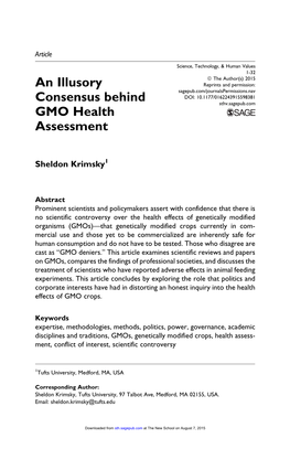 An Illusory Consensus Behind GMO Health Assessment