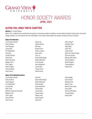Honor Society Awards April 2021