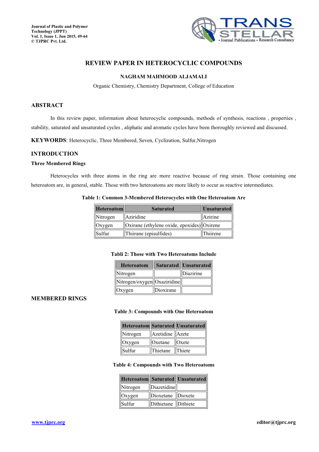 Review in Heterocyclic Compounds 51