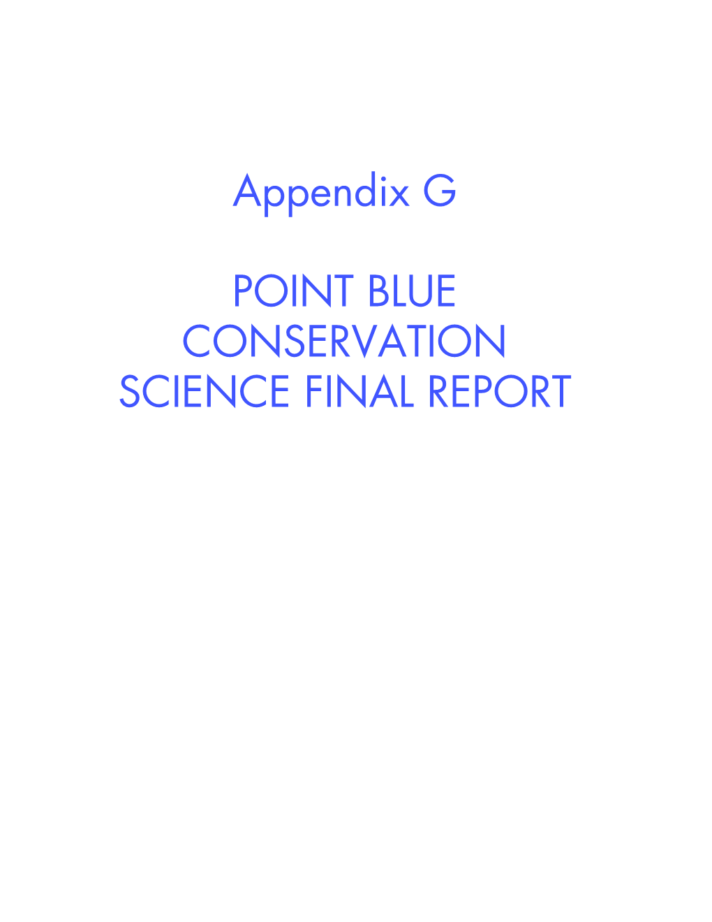 Appendix G POINT BLUE CONSERVATION