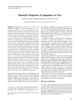 Oncolytic Properties of Ampakines in Vitro DANIEL P
