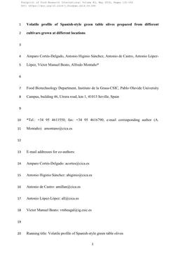 Volatile Profile of Spanish-Style Green Table Olives Prepared from Different