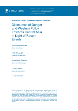 Discourses of Danger and Western Policy Towards Central Asia in Light of Recent Events