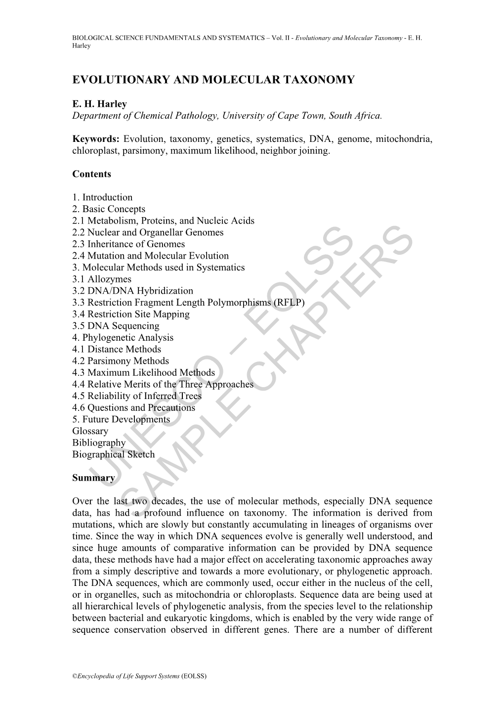 Evolutionary and Molecular Taxonomy - E